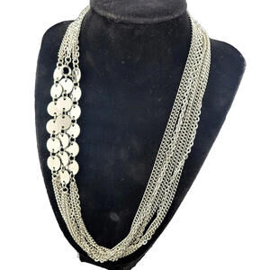 Vintage Park Lane Silver Tn 66 in Long Multi Strand Chain Coin Tassel Necklace